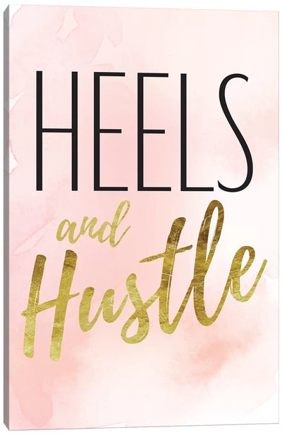 Heels And Hustle In Black, Gold, Blush, & Pink Canvas Art Print - Pink Art