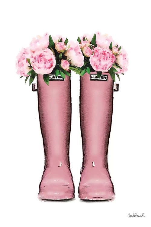 Hunter Boots In Pink & Pink Peonies