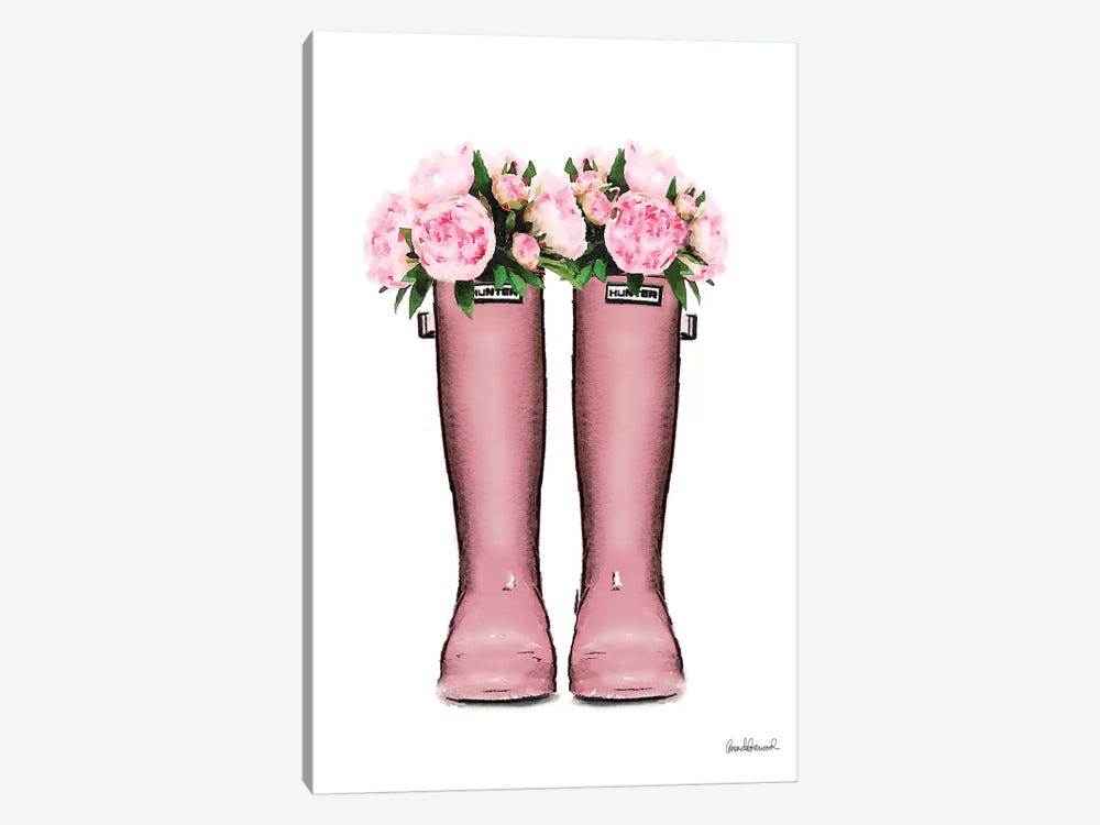 Hunter Boots In Pink & Pink Peonies by Amanda Greenwood 1-piece Art Print