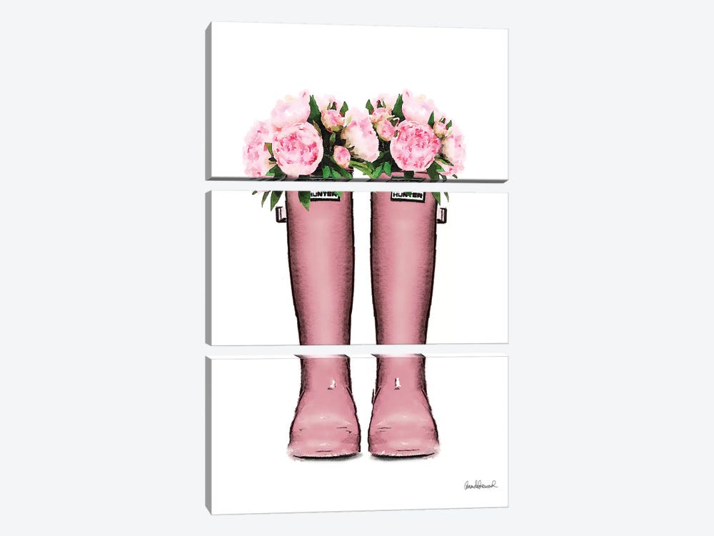 Hunter Boots In Pink & Pink Peonies by Amanda Greenwood 3-piece Canvas Print