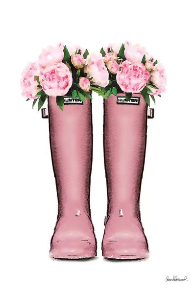 Fashion Illustrations: Hunter Boots In Pink & Pink Peonies by Amanda Greenwood