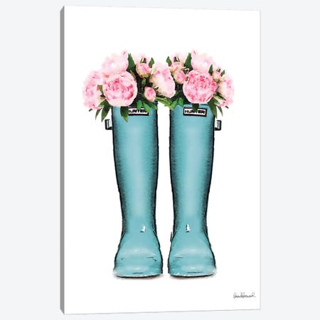 Hunter Boots Muted In Blue & Pink Peonies Canvas Print #GRE208} by Amanda Greenwood Canvas Print