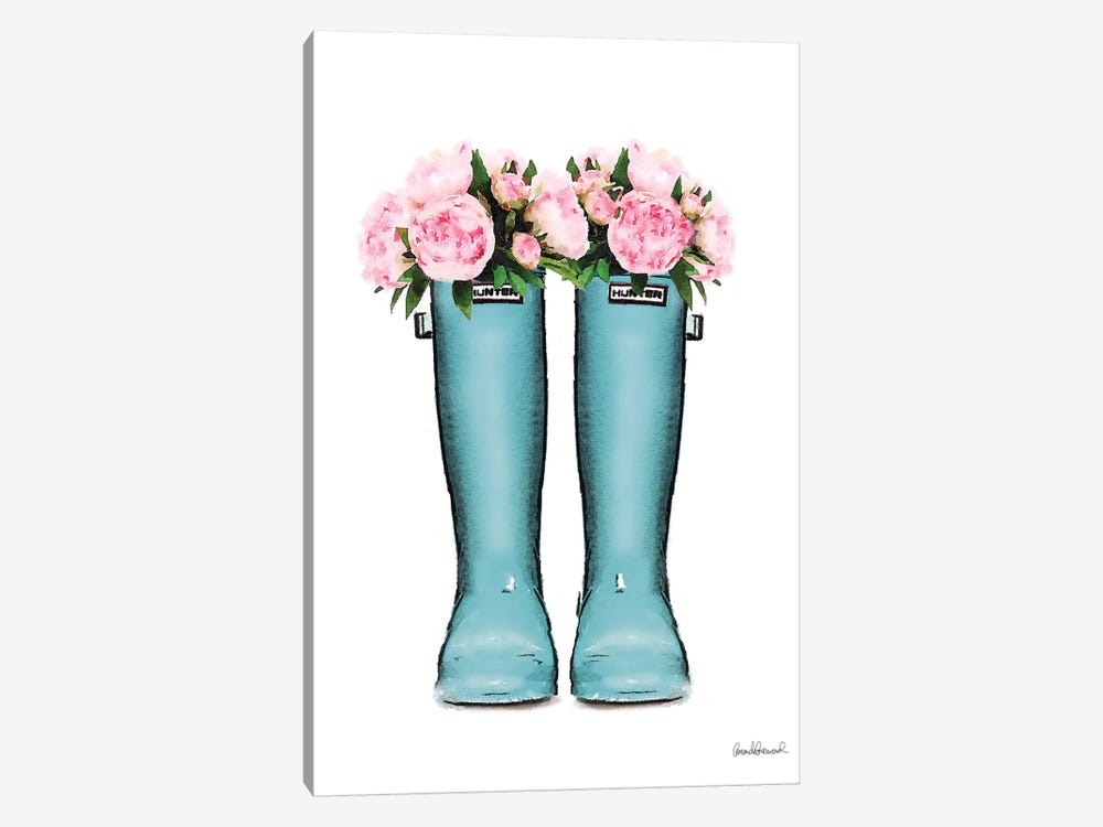 Hunter Boots Muted In Blue & Pink Peonies by Amanda Greenwood 1-piece Canvas Wall Art