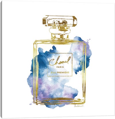 Gold And Blue Perfume Bottle Canvas Art Print - Perfume Bottle Art