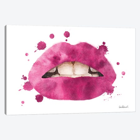 Lips Watercolor Splash, Bright Pink Canvas Print #GRE211} by Amanda Greenwood Canvas Artwork