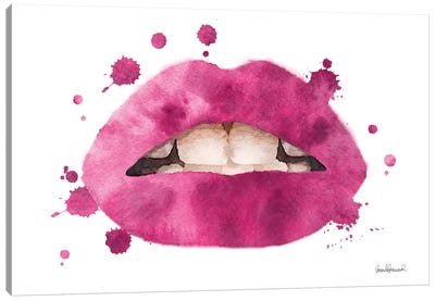 Lips Watercolor Splash, Bright Pink Canvas Art Print - Pink Art