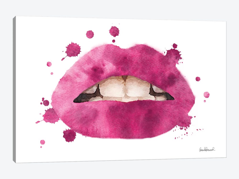 Lips Watercolor Splash, Bright Pink 1-piece Canvas Artwork
