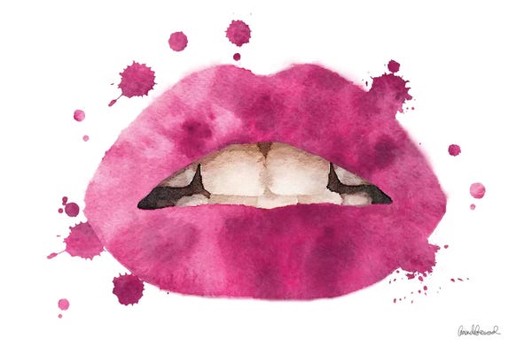 Amanda Greenwood: Lips Watercolor Splash, Bright Pink by Amanda Greenwood
