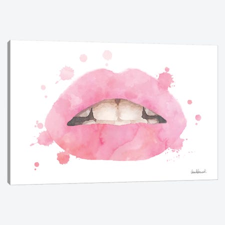 Lips Watercolor Splash, Pale Pink Canvas Print #GRE212} by Amanda Greenwood Canvas Wall Art