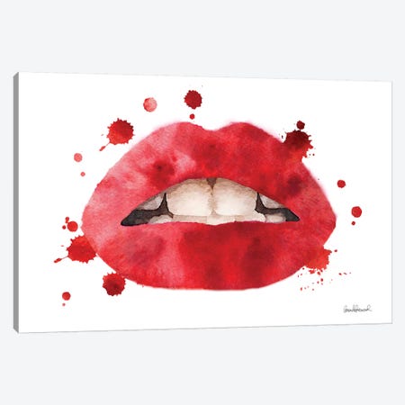 Lips Watercolor Splash, Red Canvas Print #GRE213} by Amanda Greenwood Canvas Art