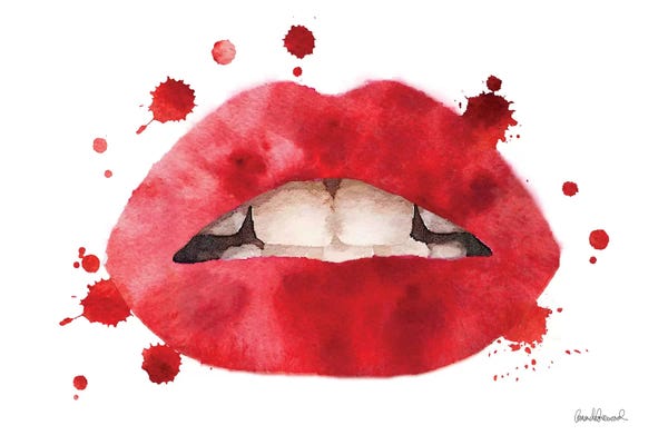 Amanda Greenwood: Lips Watercolor Splash, Red by Amanda Greenwood
