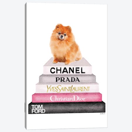 New Book Stack & Pom Dog Canvas Print #GRE214} by Amanda Greenwood Canvas Print