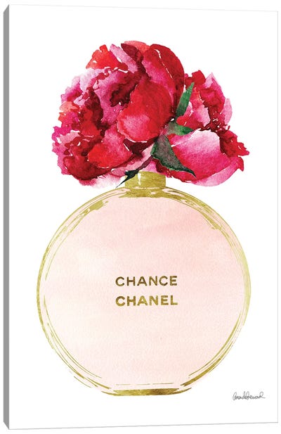 Perfume Round Solid In Gold, Nude, & Deep Peony Canvas Art Print - Chanel Art
