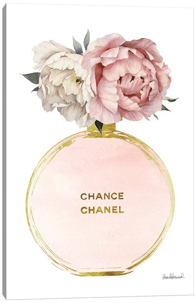 Perfume Round Solid In Gold, Nude, & Mixed Peony Canvas Art Print - Pastels