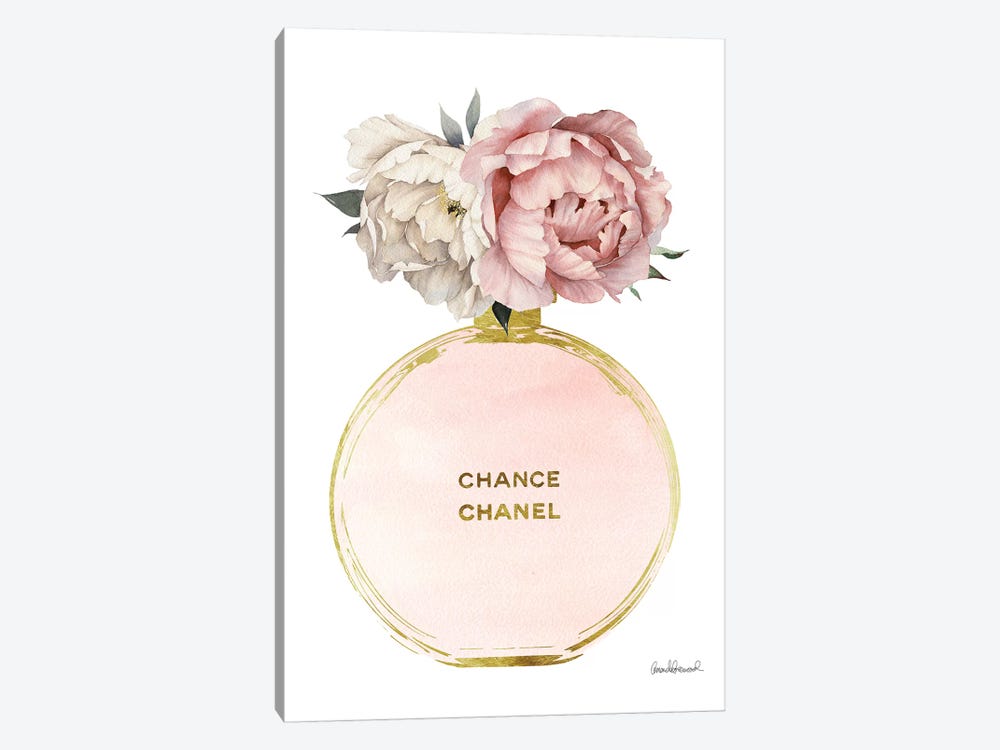 Perfume Round Solid In Gold, Nude, & Mixed Peony 1-piece Canvas Artwork
