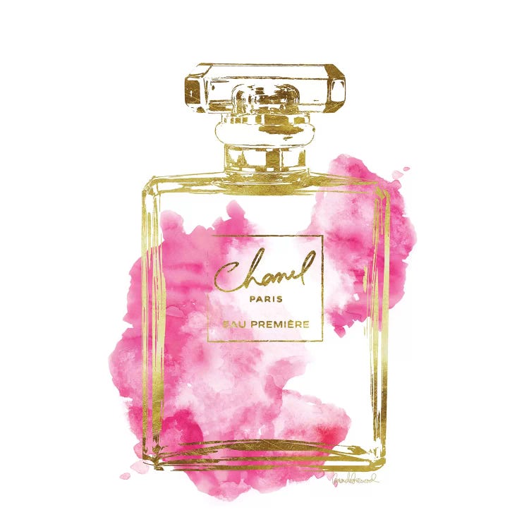 Gold And Bright Pink Perfume Bottle - Canvas Print | Amanda Greenwood