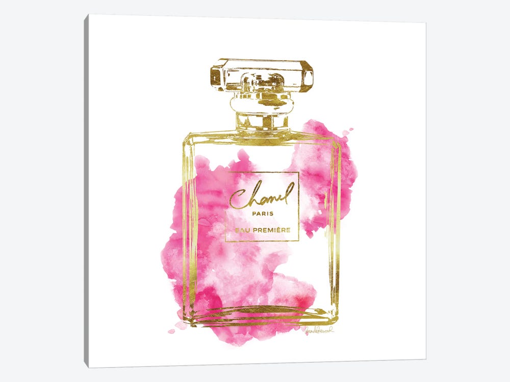 Framed Canvas Art (Champagne) - Rose Gold Fashion Perfume Bottle and Anemones by Pomaikai Barron ( Floral & Botanical > Flowers > Anemones art) 