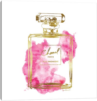 Gold And Bright Pink Perfume Bottle Canvas Art Print - Fashion Brand Art