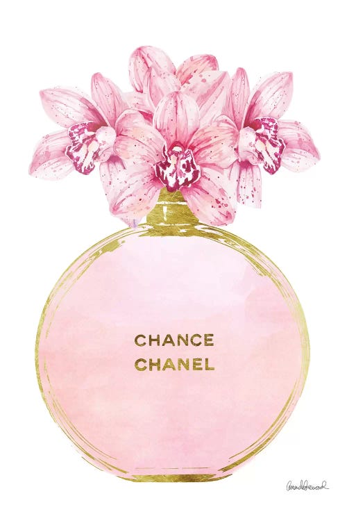 Framed Canvas Art (Gold Floating Frame) - Perfume Round Solid in Gold, Pink, & Orchid by Amanda Greenwood ( Fashion > Hair & Beauty > Perfume Bottles