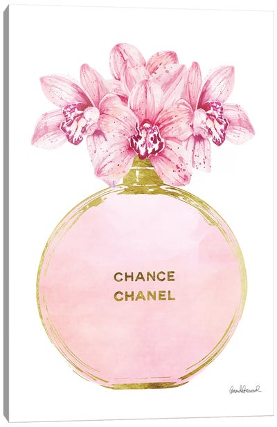 Perfume Round Solid In Gold, Pink, & Orchid Canvas Art Print - Chanel Art