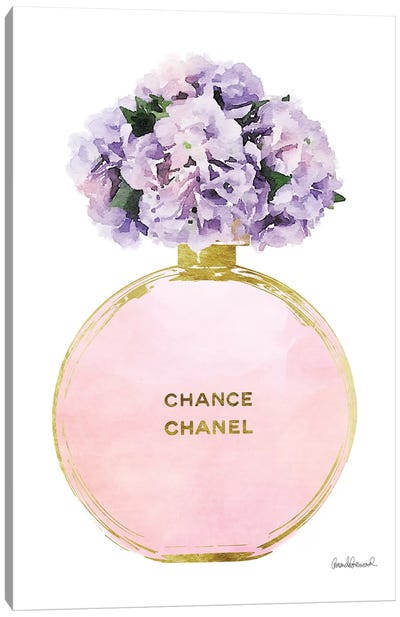 Perfume Round Solid In Gold, Pink, Purple, & Pink Hydrangea Canvas Art Print - Hydrangea Art