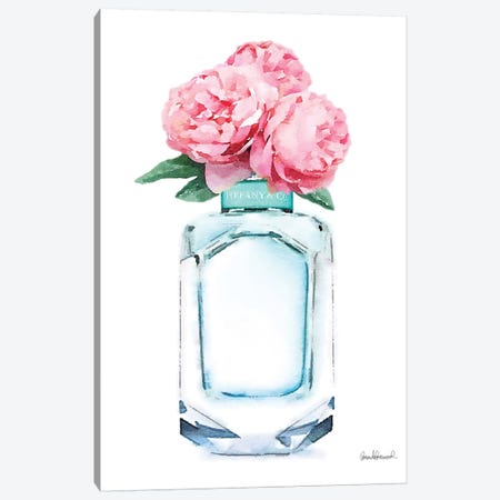 Teal Perfume & Pink Peony Canvas Print #GRE225} by Amanda Greenwood Canvas Artwork