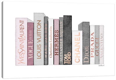 Book Shelf Full Of Rose Gold, Grey, And Pink Fashion Books Canvas Art Print - Illustrations 