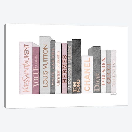 Book Shelf Full Of Rose Gold, Grey, And Pink Fashion Books Canvas Print #GRE229} by Amanda Greenwood Art Print