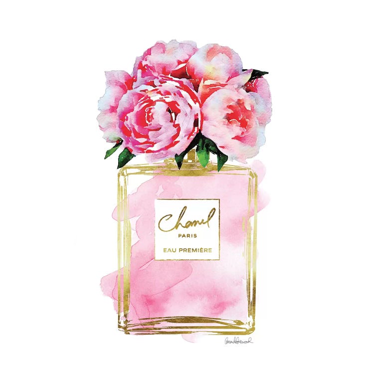 Gold And Pink Perfume Bottle With Pink Peonies