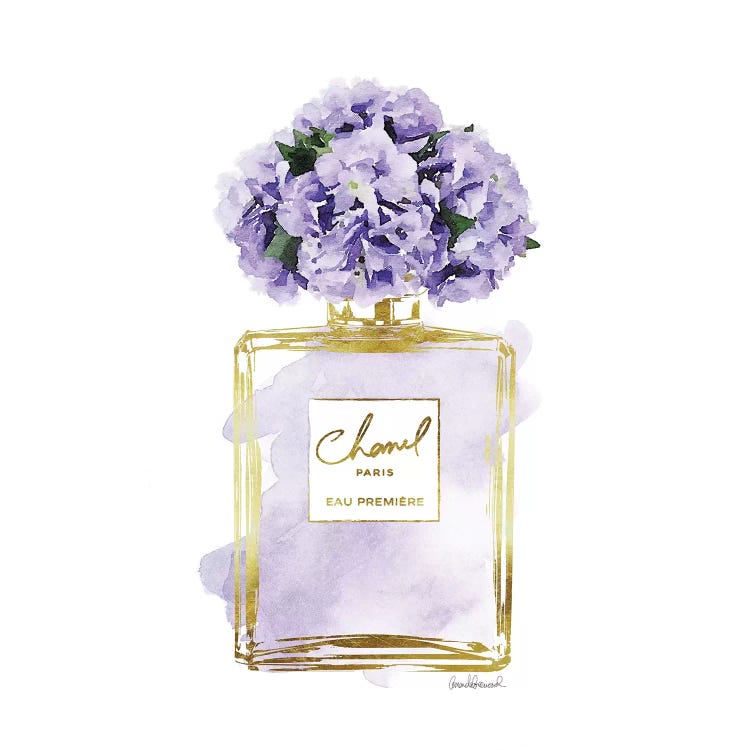 Gold And Purple Perfume Bottle With Purple Peonies