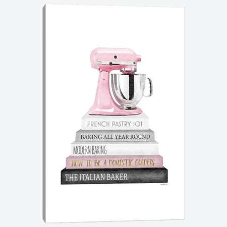 Baking Bookstack With Pink Mixer Canvas Print #GRE240} by Amanda Greenwood Canvas Print
