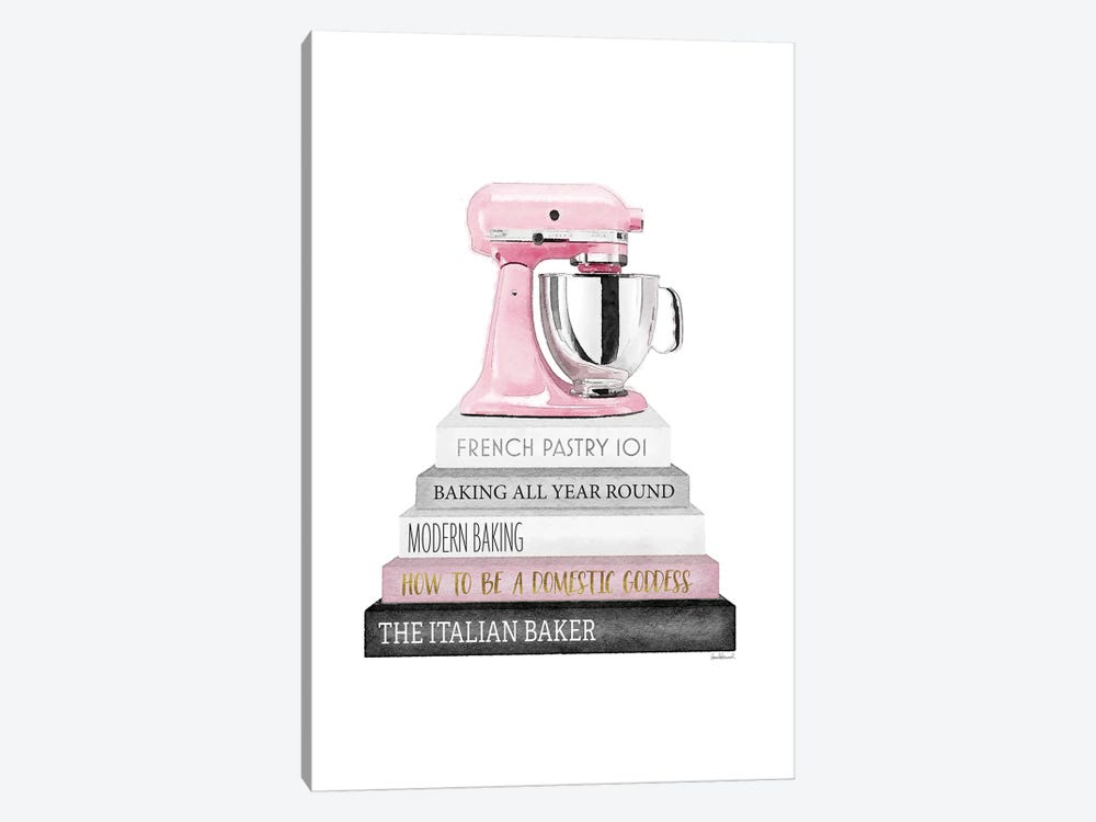 Baking Bookstack With Pink Mixer by Amanda Greenwood 1-piece Canvas Artwork