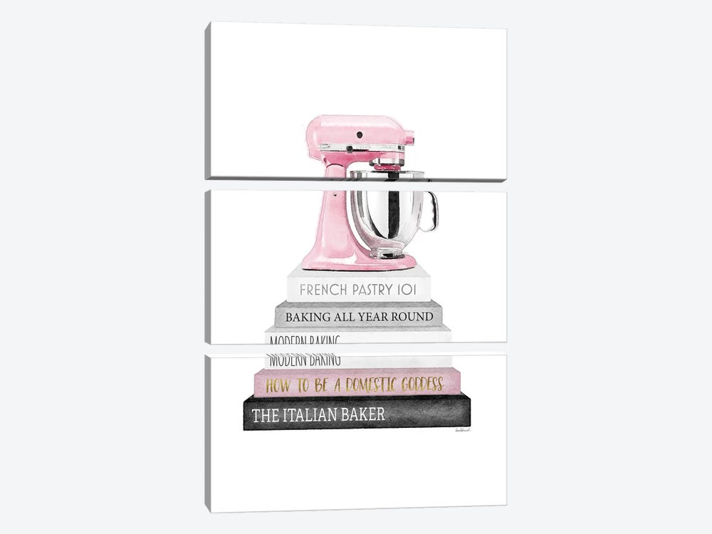 Baking Bookstack With Pink Mixer by Amanda Greenwood 3-piece Canvas Wall Art