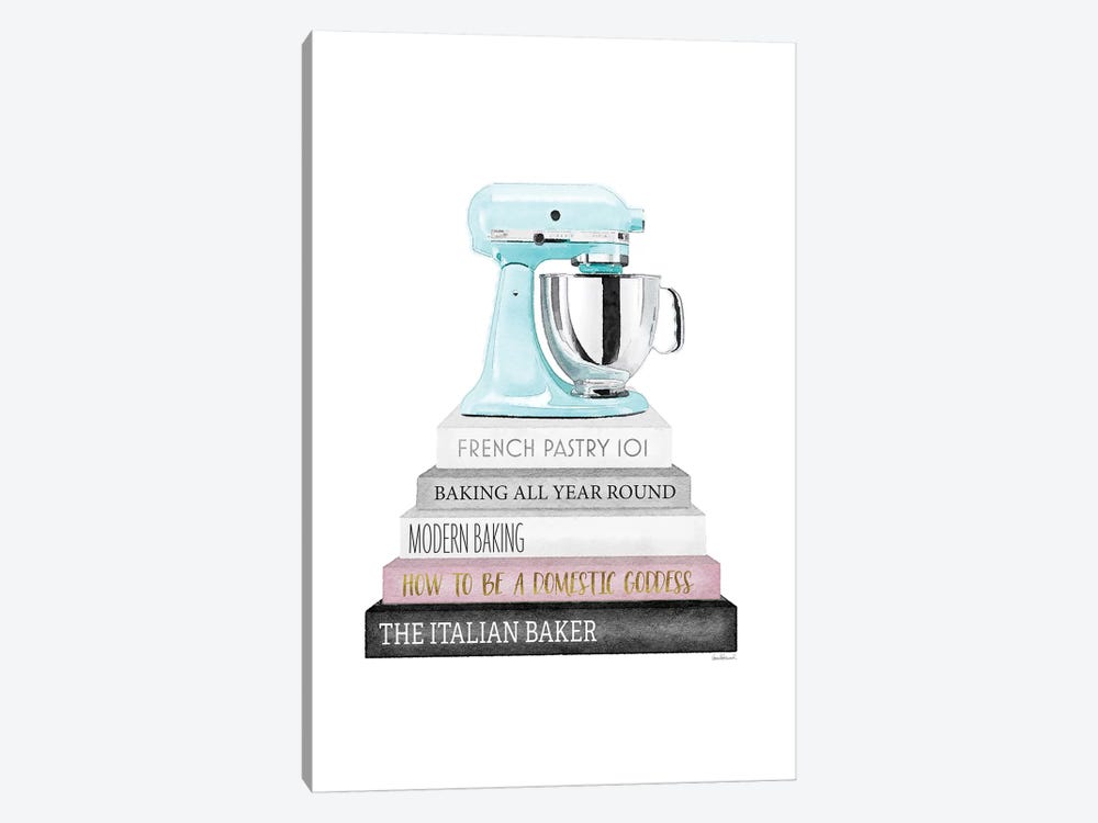 Baking Grey And Pink Bookstack With Teal Mixer by Amanda Greenwood 1-piece Art Print
