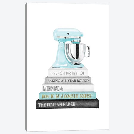 Baking Bookstack With Teal Mixer Canvas Print #GRE242} by Amanda Greenwood Canvas Art Print
