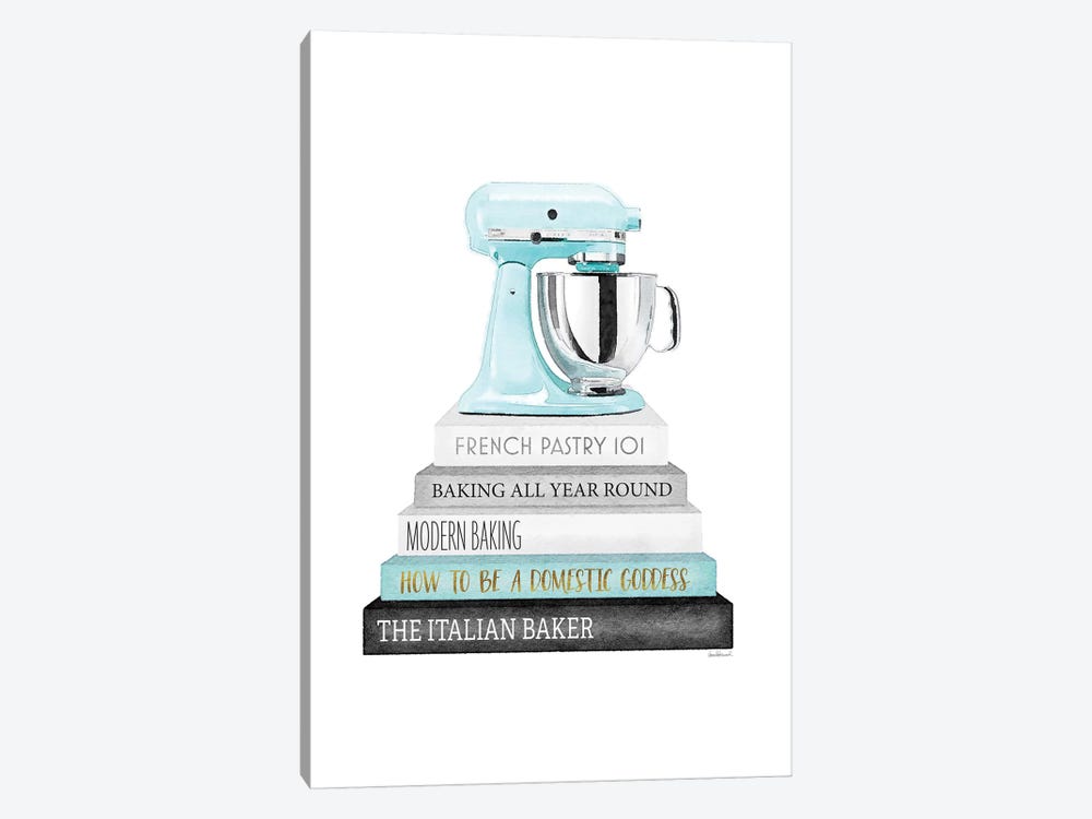 Baking Bookstack With Teal Mixer by Amanda Greenwood 1-piece Canvas Wall Art