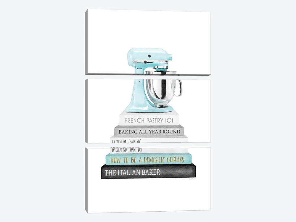 Baking Bookstack With Teal Mixer by Amanda Greenwood 3-piece Canvas Artwork