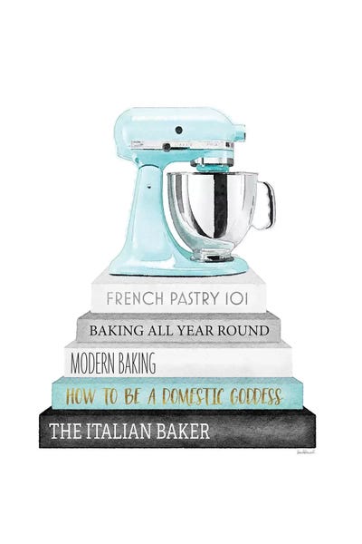 Amanda Greenwood: Baking Bookstack With Teal Mixer by Amanda Greenwood