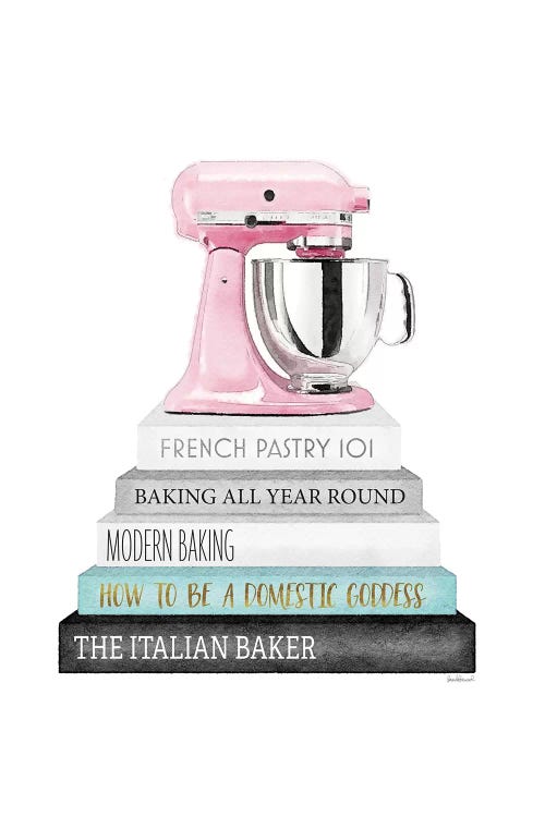 Baking Grey And Teal Bookstack With Pink Mixer