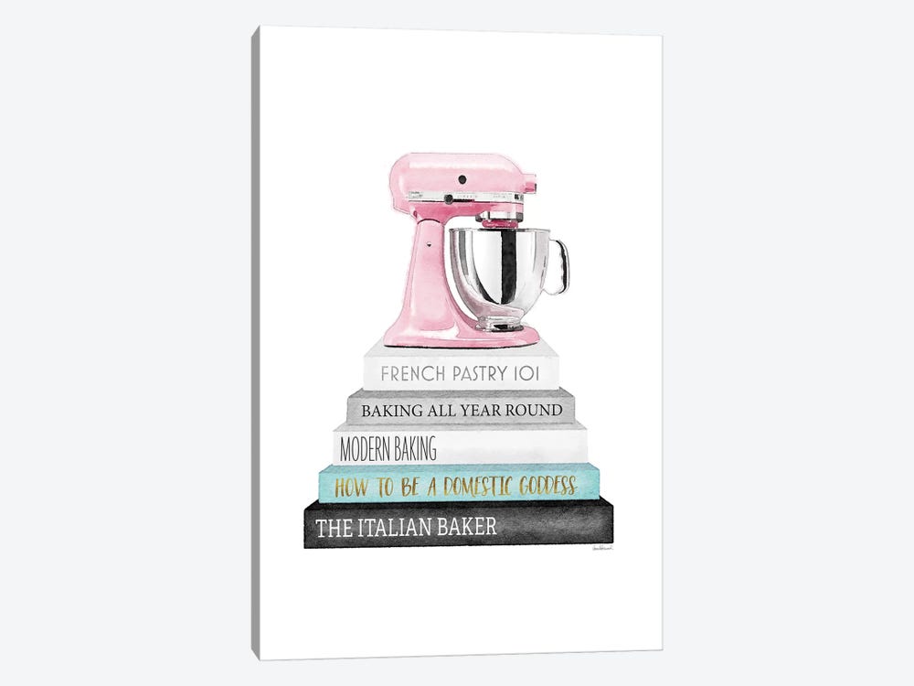 Baking Grey And Teal Bookstack With Pink Mixer by Amanda Greenwood 1-piece Canvas Print