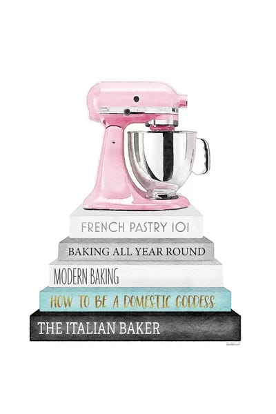 Amanda Greenwood: Baking Grey And Teal Bookstack With Pink Mixer by Amanda Greenwood