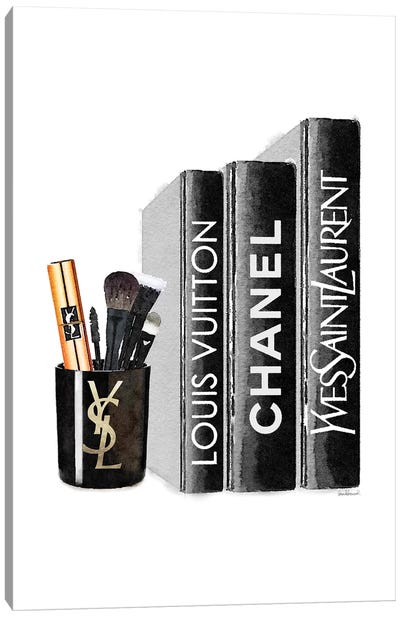Books With YSL Candle Brushes Canvas Art Print - Fashion Brand Art