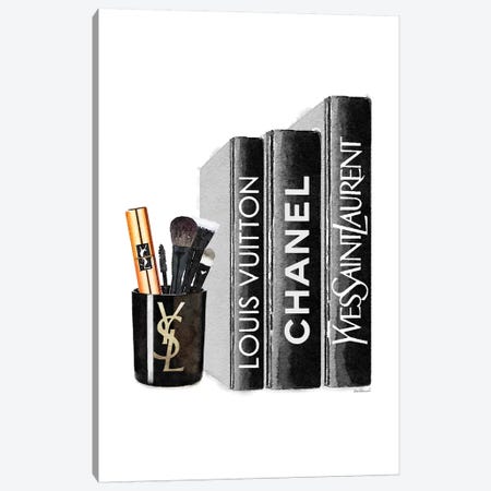 Books With YSL Candle Brushes Canvas Print #GRE244} by Amanda Greenwood Canvas Artwork