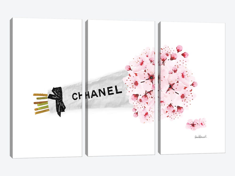 Chanel Cherry Blossom Flower Bouquet 3-piece Canvas Art