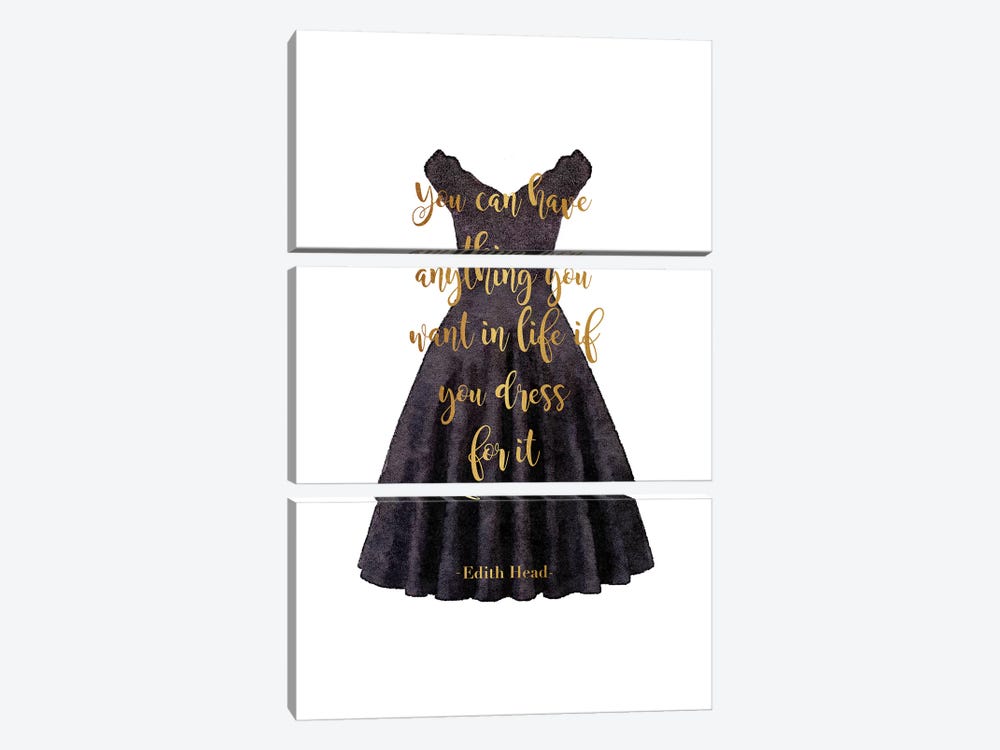 Black Dress Anything You Want Quote In Gold by Amanda Greenwood 3-piece Canvas Artwork