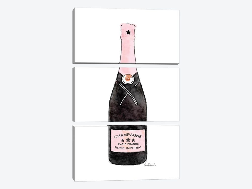 Champagne Pinker Single Bottle by Amanda Greenwood 3-piece Canvas Art Print