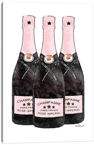 Champagne Pinker Three Bottle Canvas Art Print - Champagne Art
