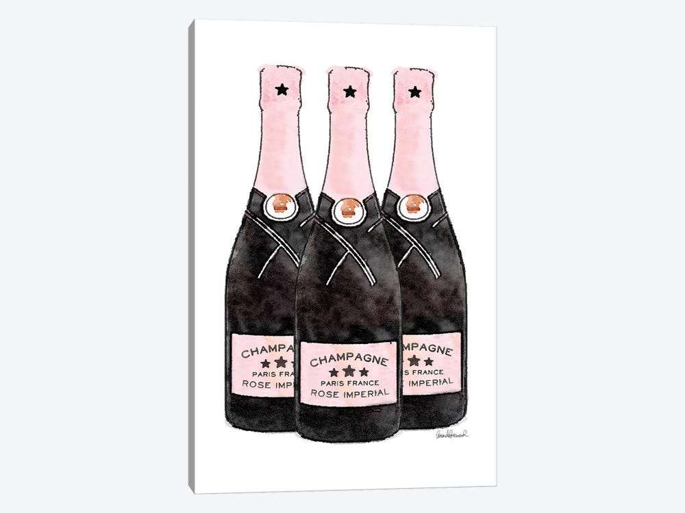 Champagne Pinker Three Bottle by Amanda Greenwood 1-piece Canvas Wall Art