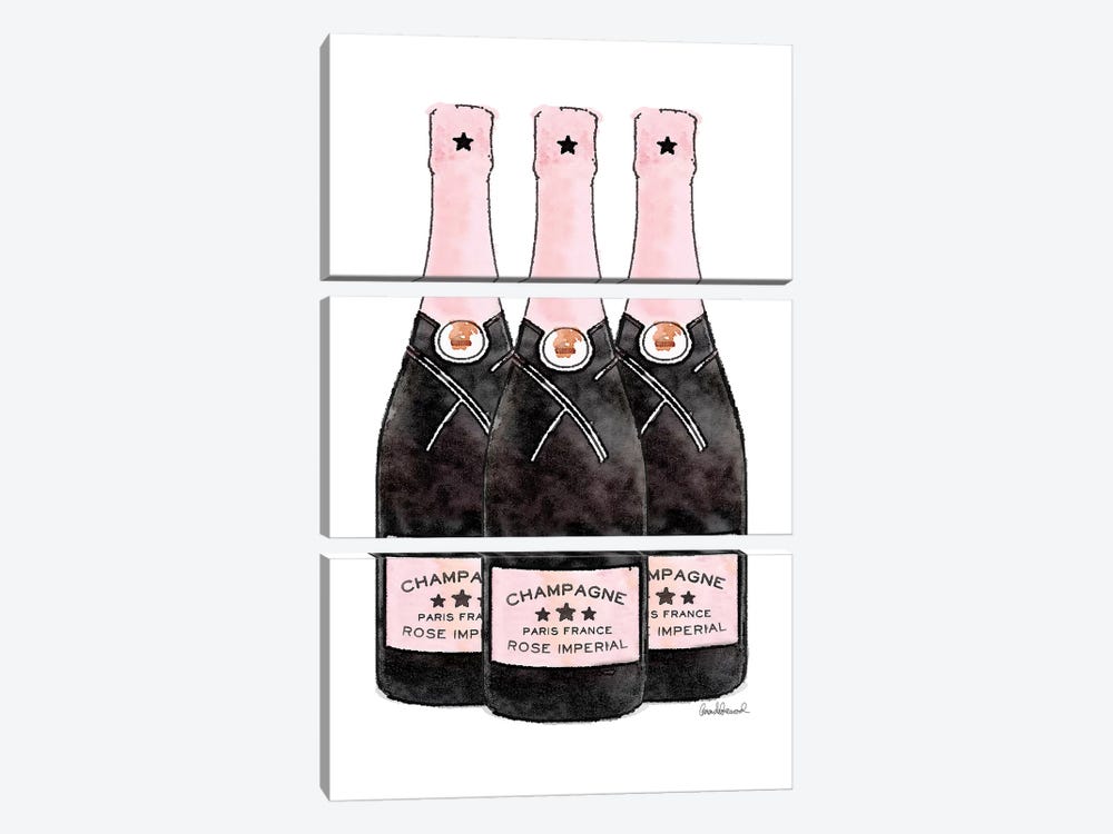 Champagne Pinker Three Bottle by Amanda Greenwood 3-piece Canvas Artwork