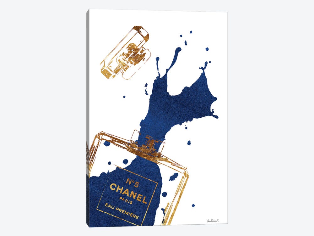 Gold Perfume Bottle With Navy Blue Splash 1-piece Canvas Print